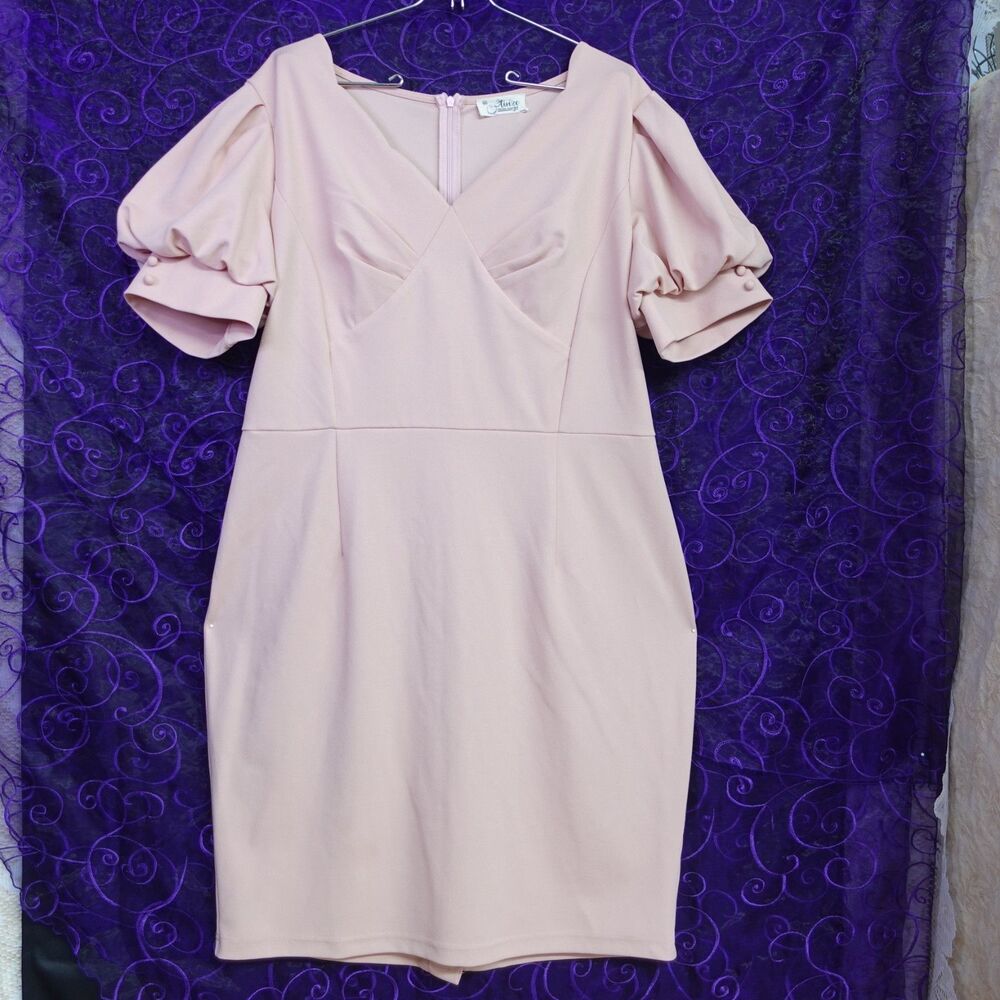 Aisize Vintage Redefined Womens Sz XXL Puff Sleeve Pencil Dress Knee Length Pink